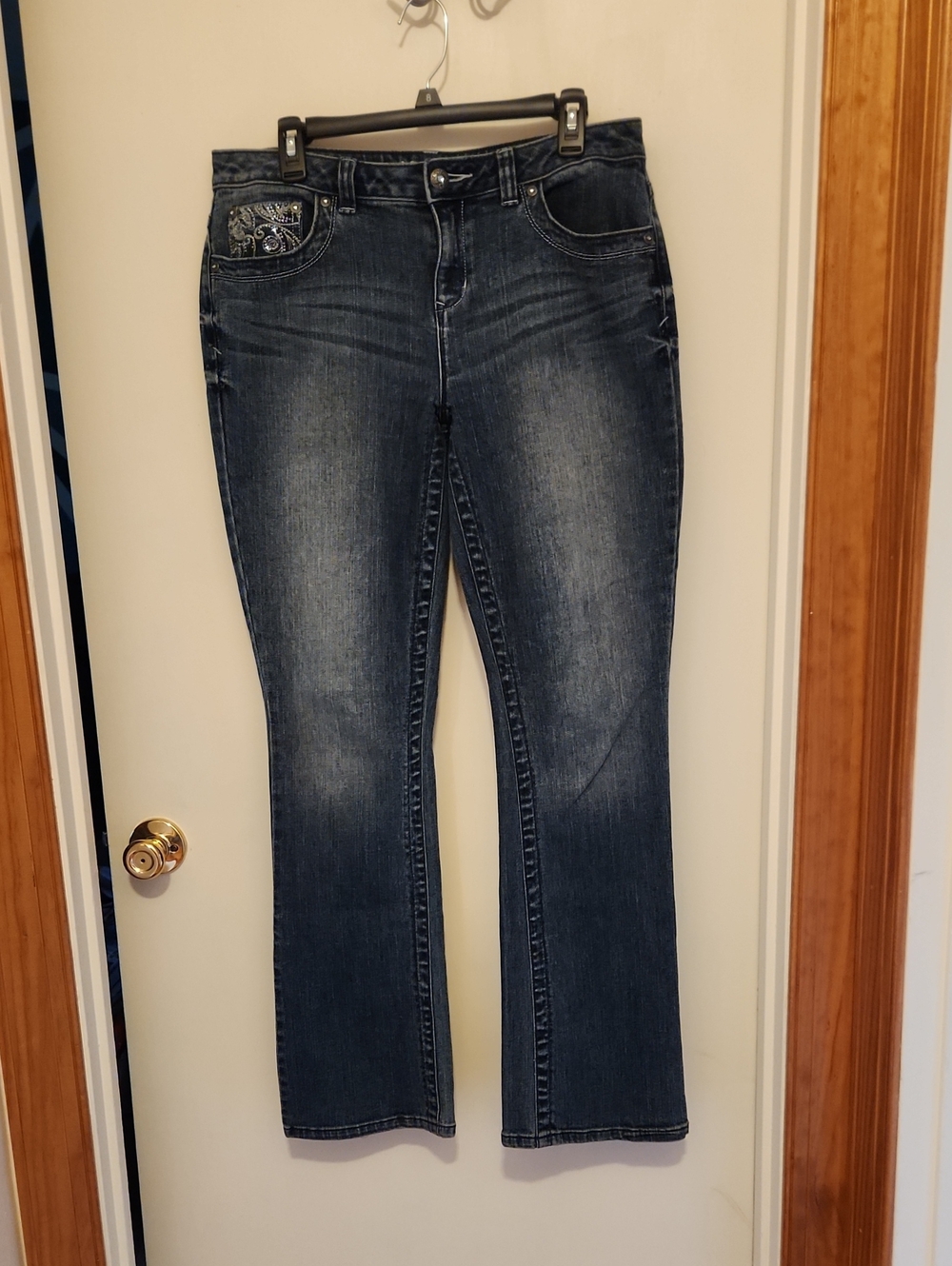 Apt. 9 Dark Blue Baby Bootcut Jeans with Embroidered Pockets